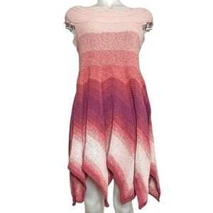 Handmade Crochet Dress Pink Ombre Handkerchief Hem Fairy Whimsy Boho Chic S/M